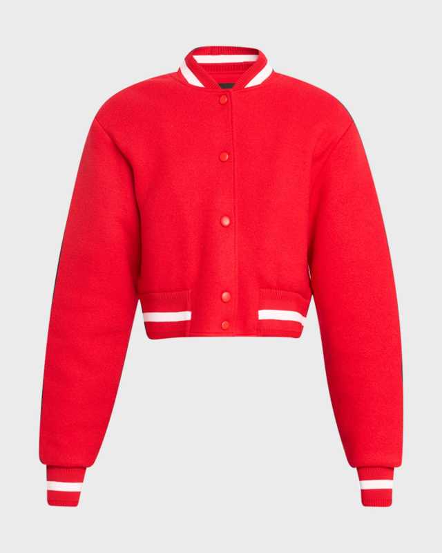 Logo-Embroidered Crop Wool Bomber Varsity Jacket
