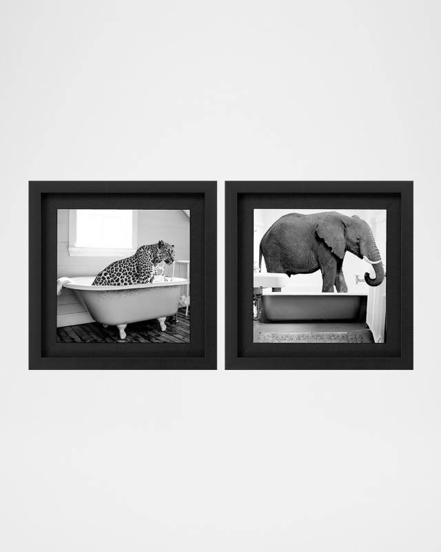 "Safari Bath II" Framed Giclees by SD Studio, Set of 2