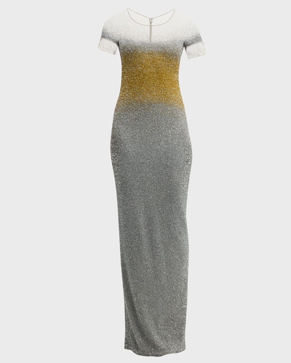 Bicolor Degrade Sequined Illusion Gown