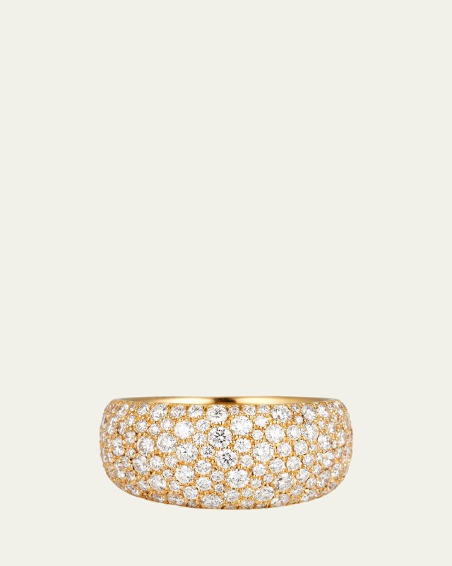 18K Yellow Gold Diamond Pave Soft Volume Ring, Size