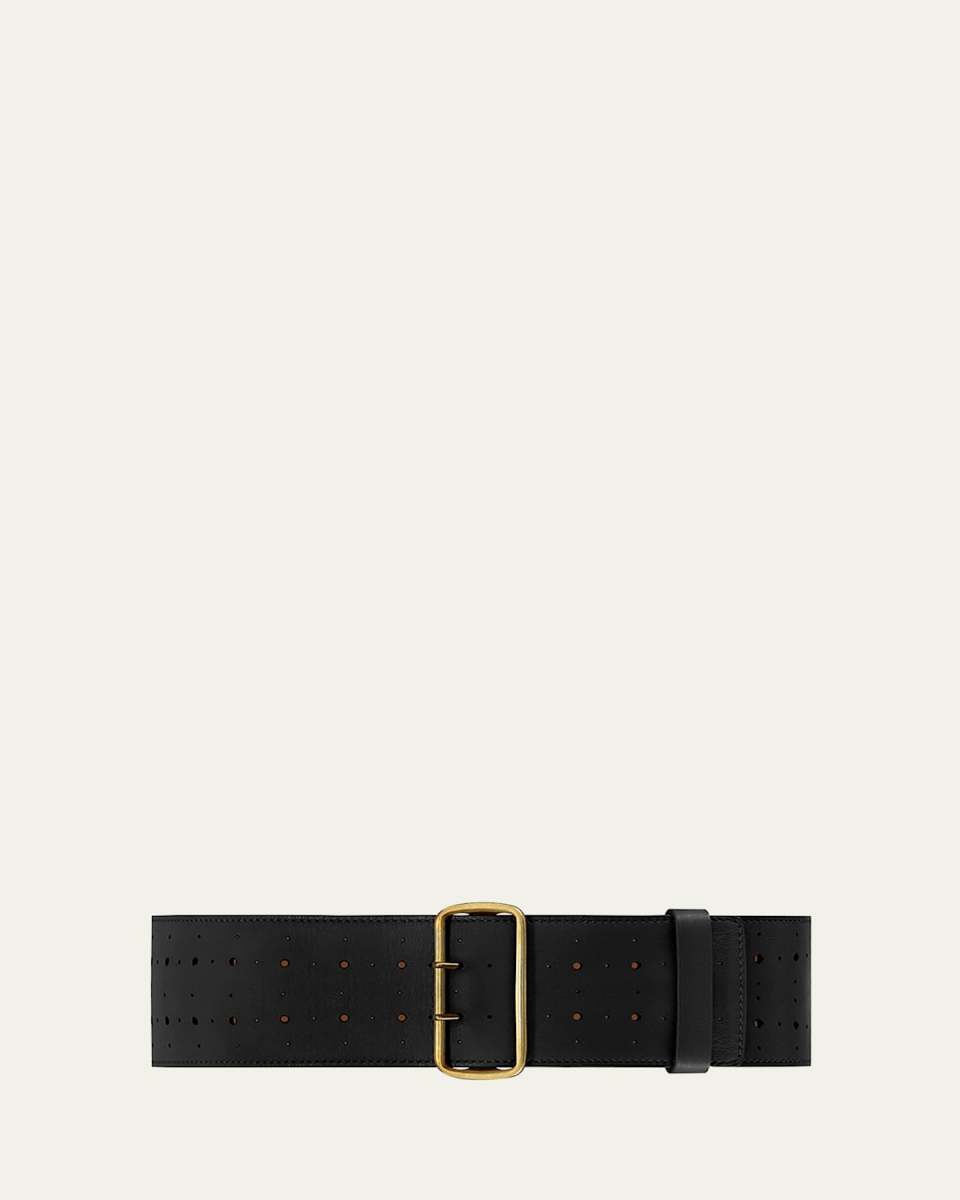 La Celeste Perforated Wide Leather Belt