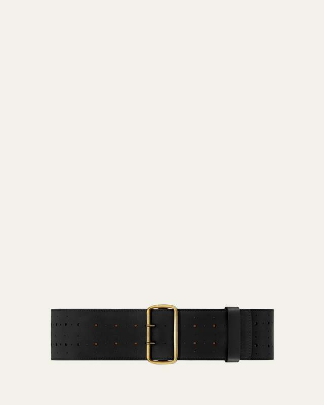 La Celeste Perforated Wide Leather Belt