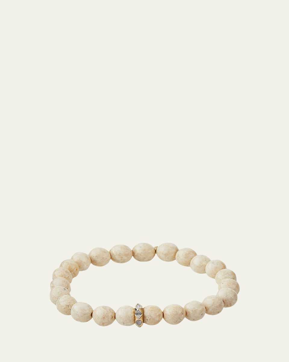 8mm Cream Jasper Spike Spacer Stretch Bracelet