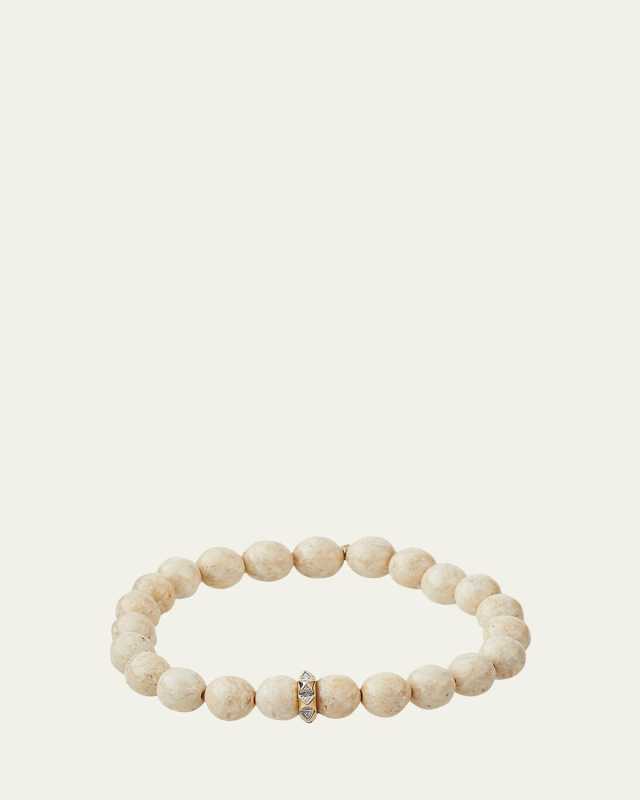 8mm Cream Jasper Spike Spacer Stretch Bracelet