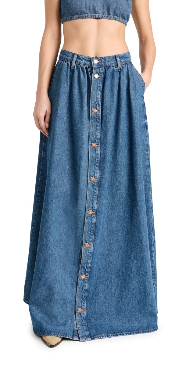 Triarchy Ms. Corey Floor Length Button-Up Skirt Yellowstone Medium Indigo