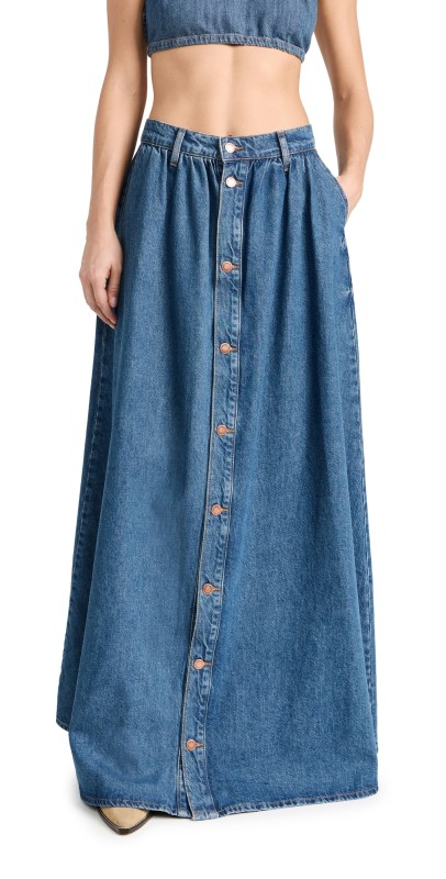 Triarchy Ms. Corey Floor Length Button-Up Skirt Yellowstone Medium Indigo