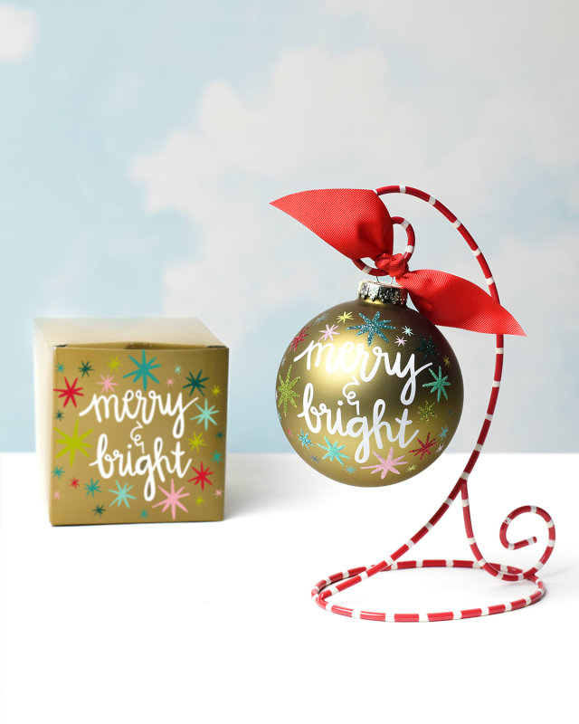 Merry and Bright Stars Personalized Glass Ornament with Stand