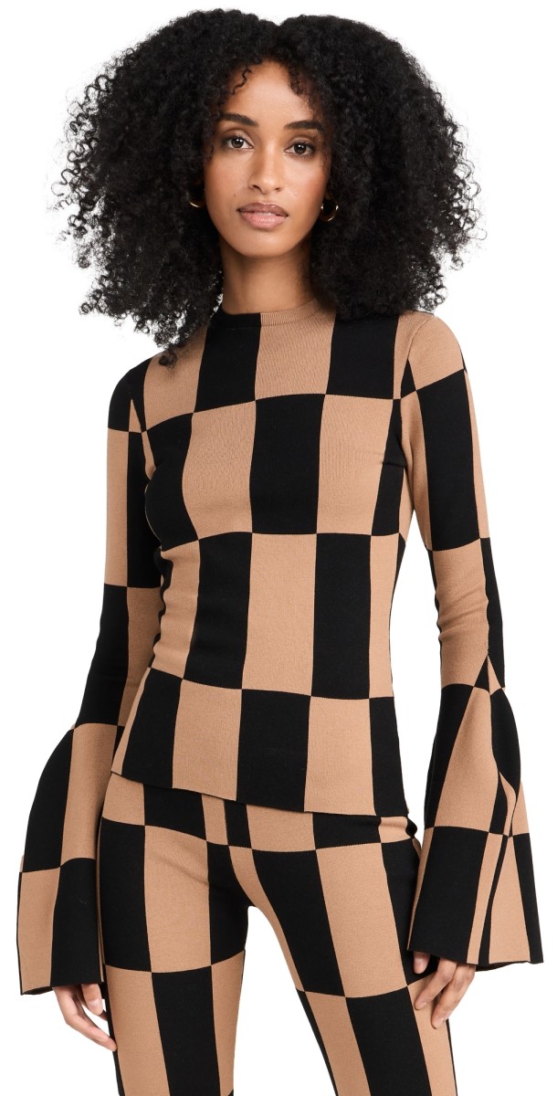 A. W.A. K.E.ODE Knit Check Top Brown/Black