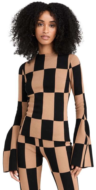 A. W.A. K.E.ODE Knit Check Top Brown/Black
