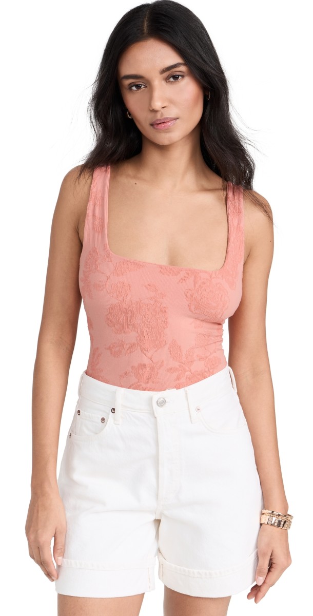 Free People Send Love Seamless Thong Bodysuit Coral