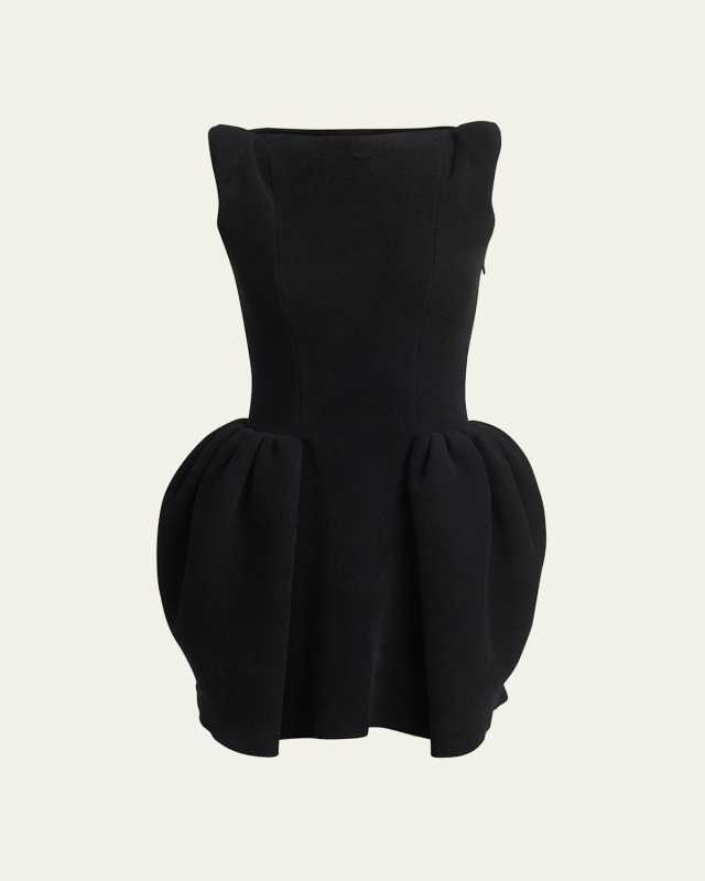 Strong-Shoulder Fit-&-Flare Chenille Knit Mini Dress