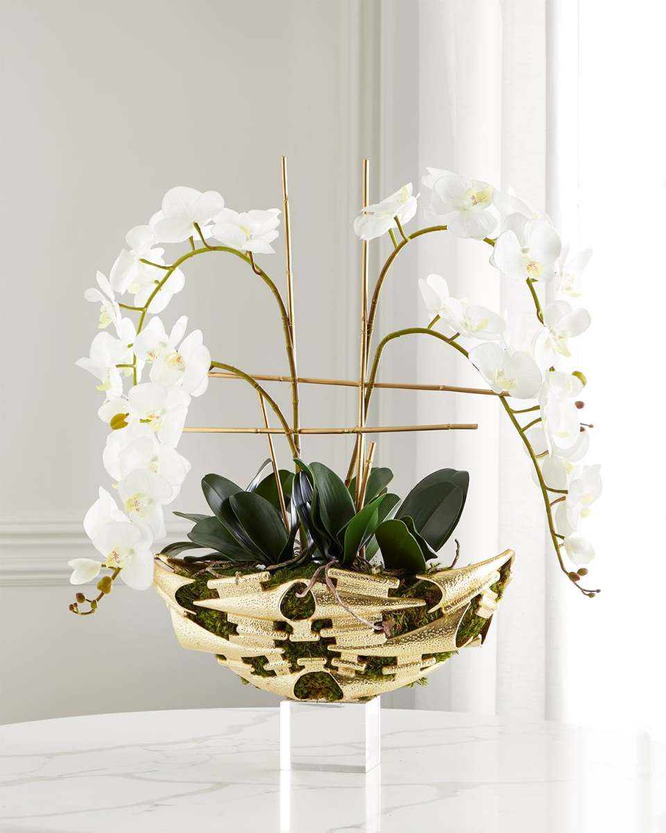 Moss Meadow Orchid 32" Faux Floral Arrangement in Aluminum Container