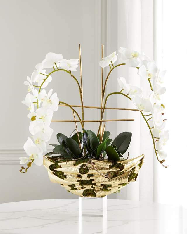 Moss Meadow Orchid 32" Faux Floral Arrangement in Aluminum Container