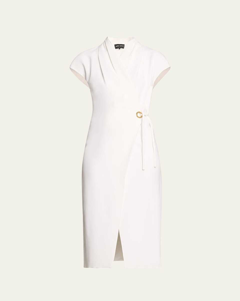 Silk Wrap Midi Dress with Tie Detail