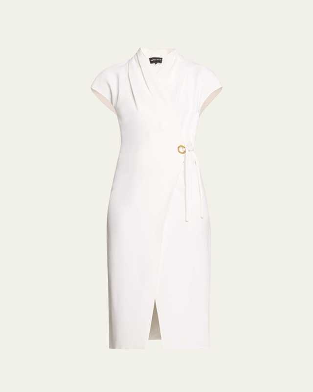 Silk Wrap Midi Dress with Tie Detail
