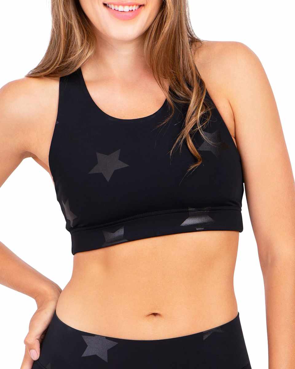 Black Tonal Star Foil UpLift Sports Bra
