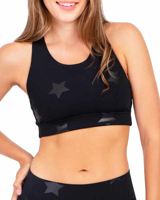 Black Tonal Star Foil UpLift Sports Bra