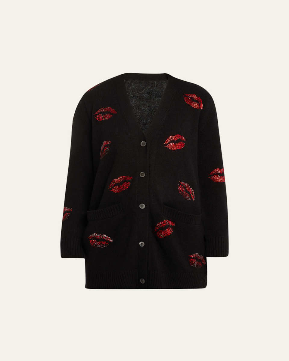Bisou Lip Crystal Long Cashmere Cardigan