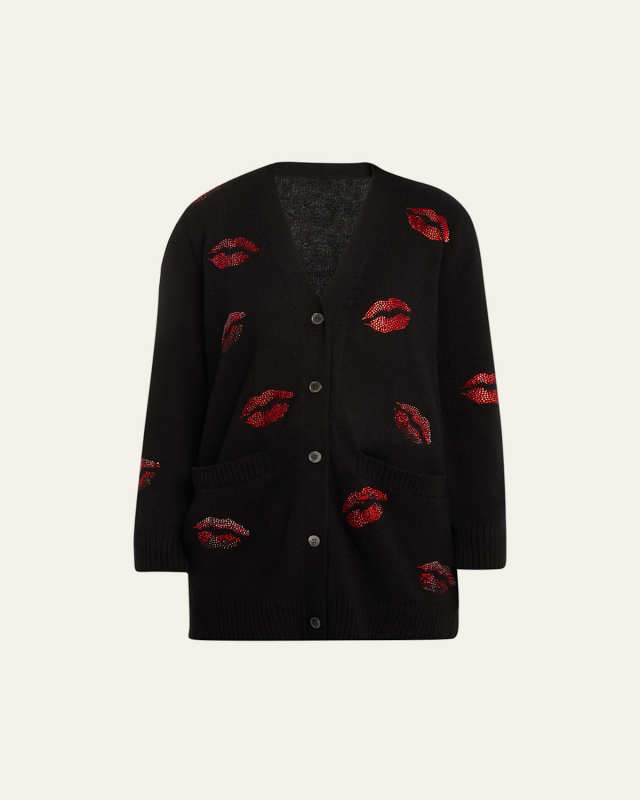 Bisou Lip Crystal Long Cashmere Cardigan