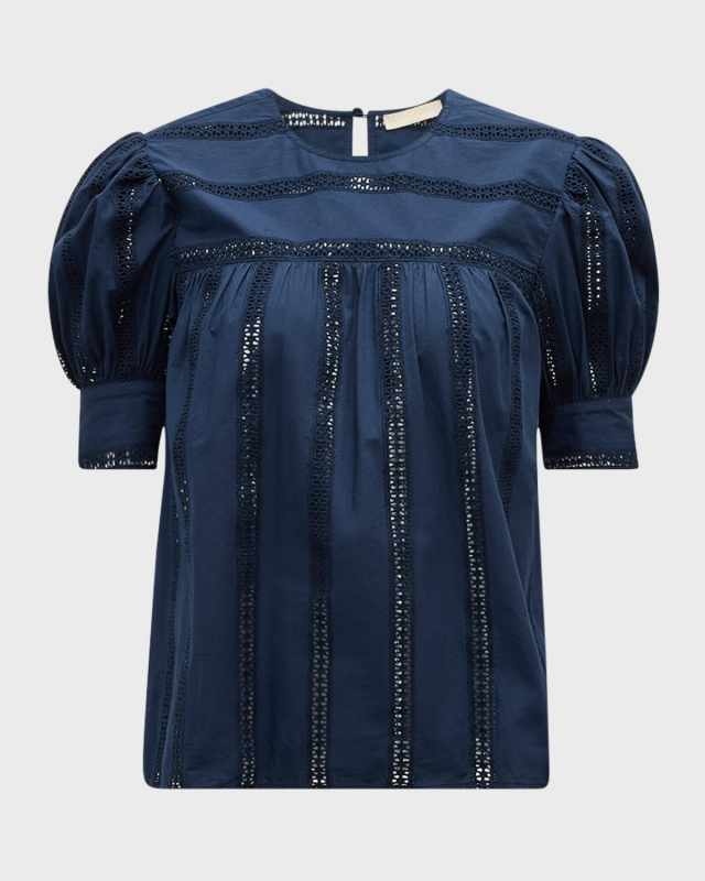 Nara Puff-Sleeve Cotton Eyelet Top