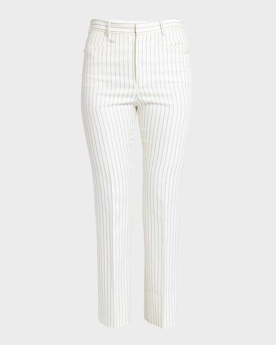 Mid-Rise Pinstripe Straight-Leg Ankle Tailored Pants