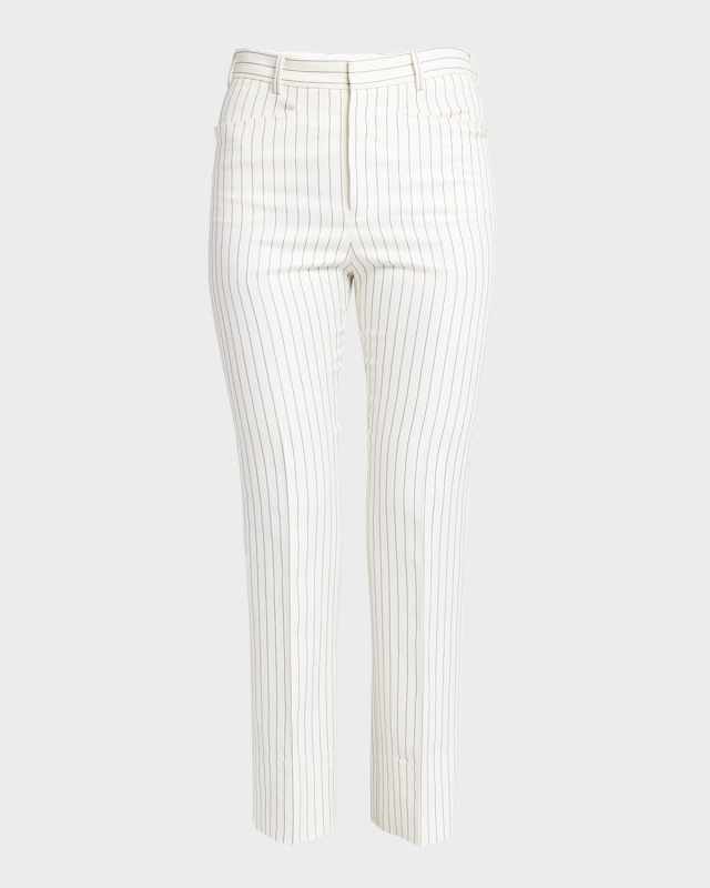 Mid-Rise Pinstripe Straight-Leg Ankle Tailored Pants