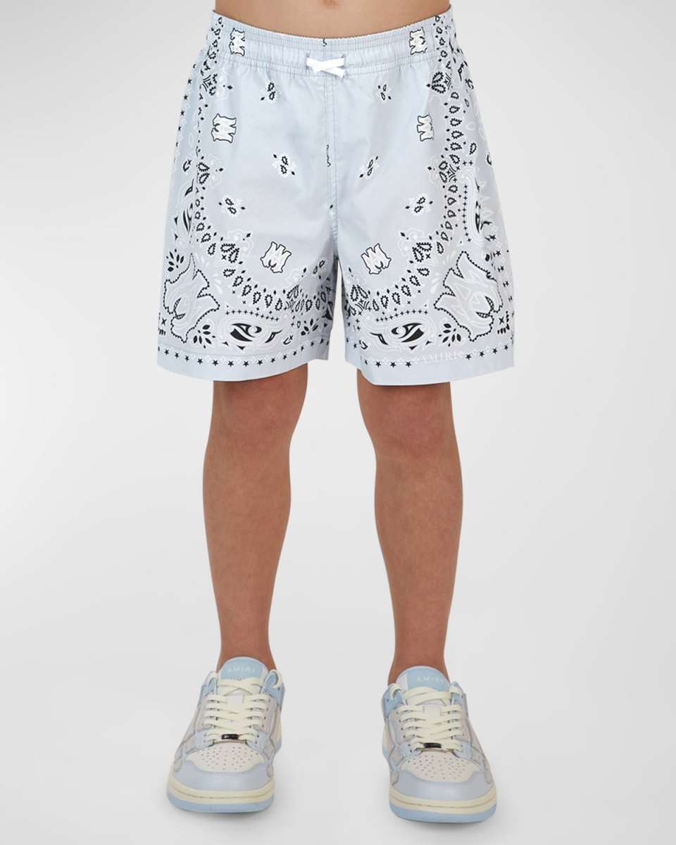 Boy's Bandana-Print Swim Trunks, Size 4-