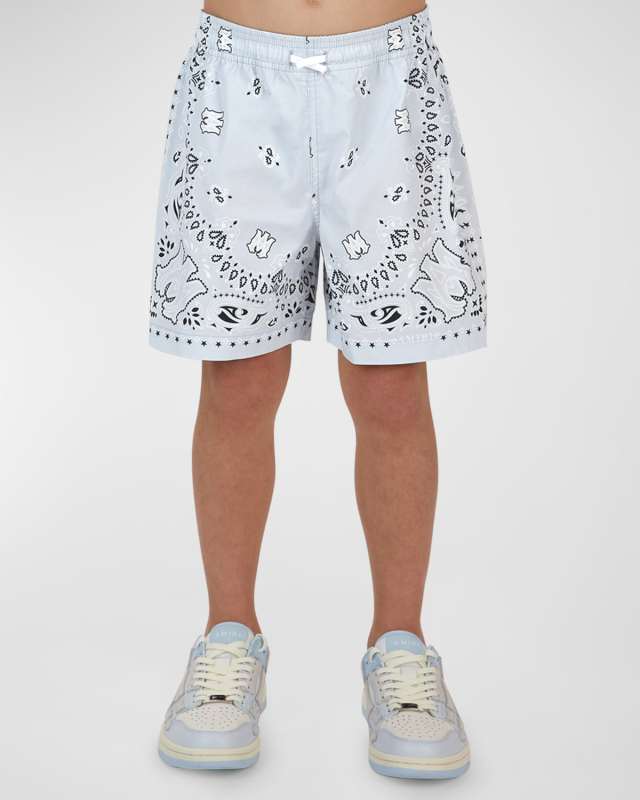 Boy's Bandana-Print Swim Trunks, Size 4-