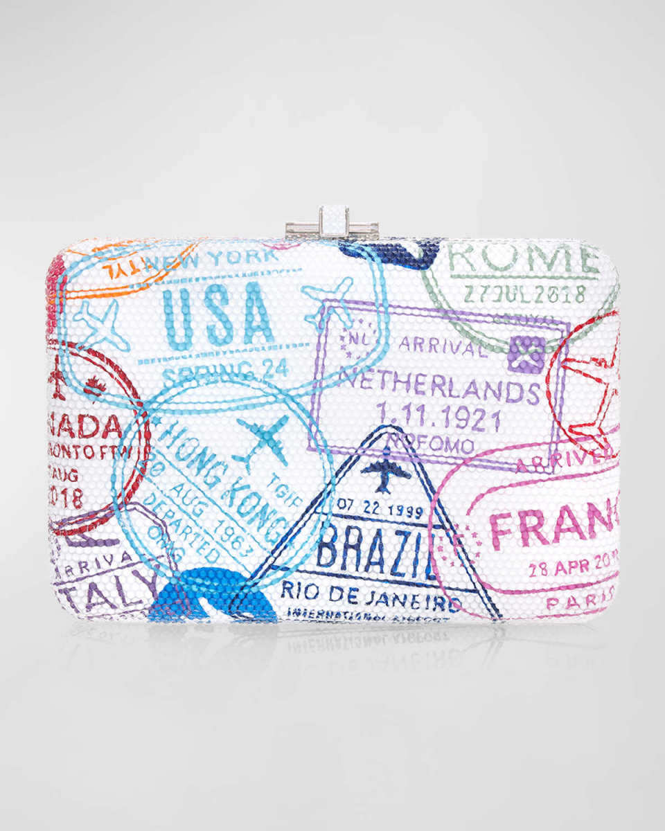 Passport Stamps Crystal Clutch Bag