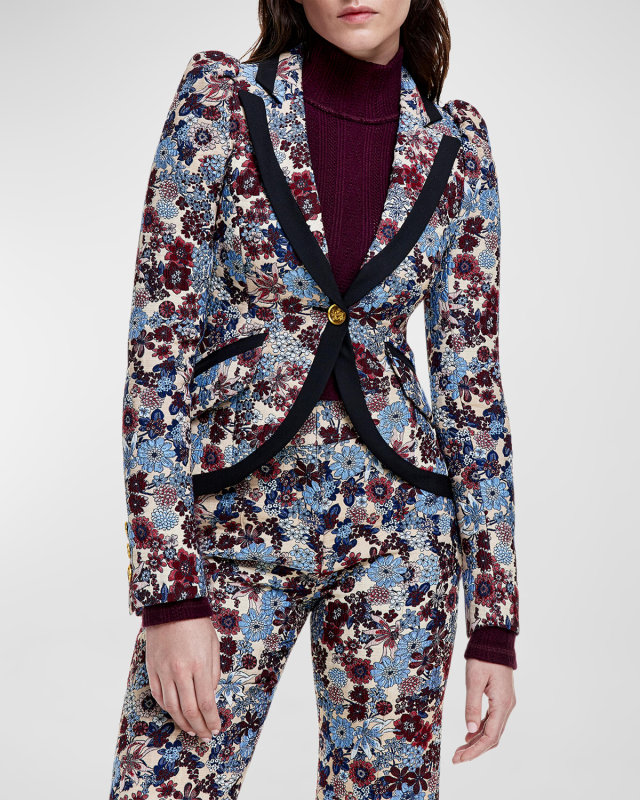 Taped Floral Jacquard One-Button Blazer