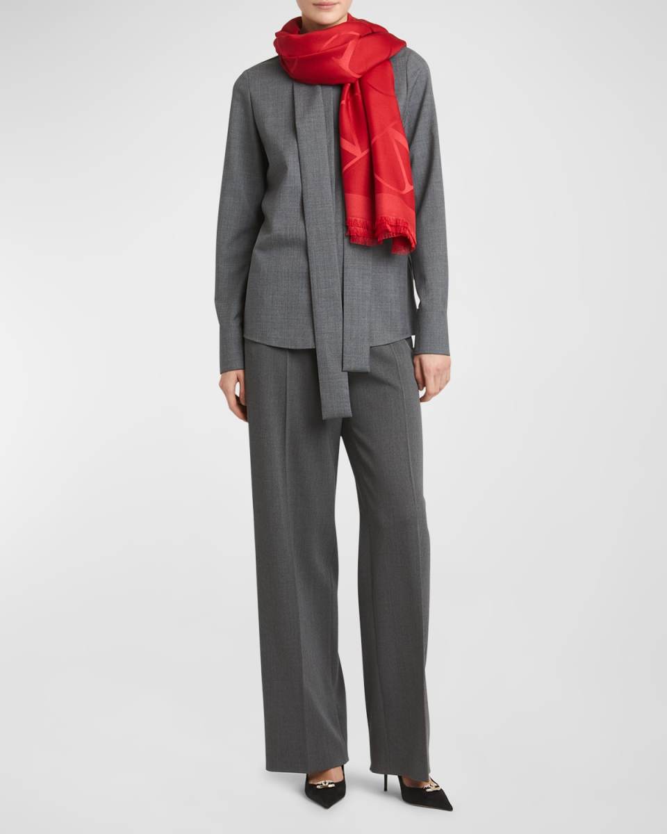 V-Logo Signature Jacquard Wool-Blend Shawl