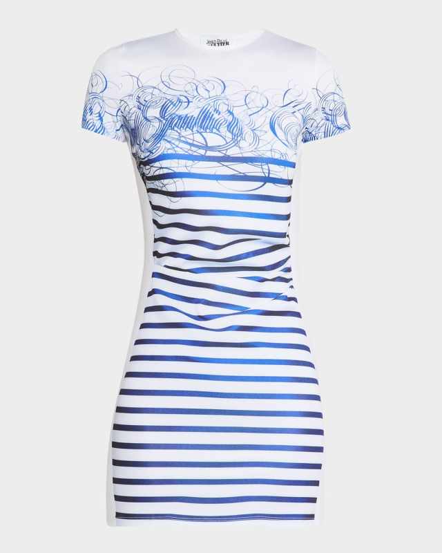 Calligraphie Mariniere Trompe L'oeil Mini Dress