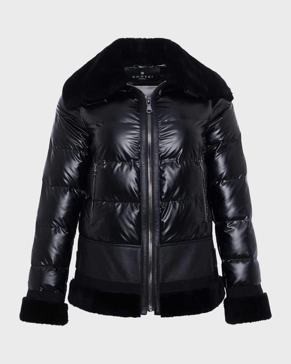 Shiny Quilted Jacket With Lamb Shearling Tr