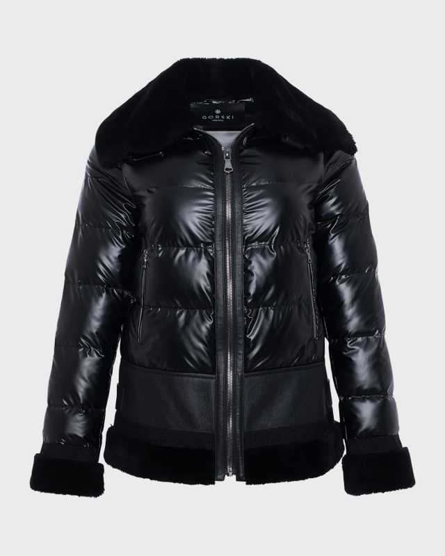 Shiny Quilted Jacket With Lamb Shearling Tr