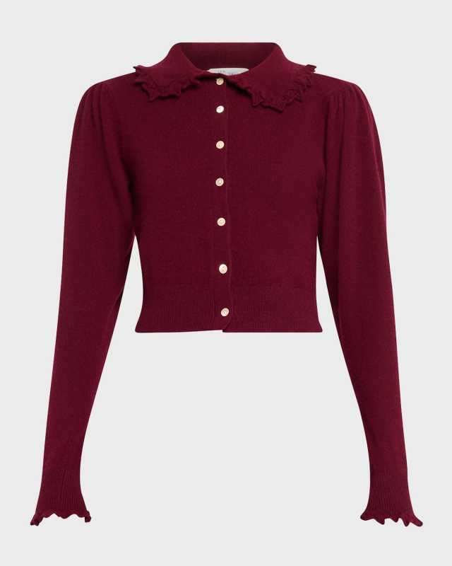 Kalila Cashmere Knit Cropped Ruffle-Collar Cardigan