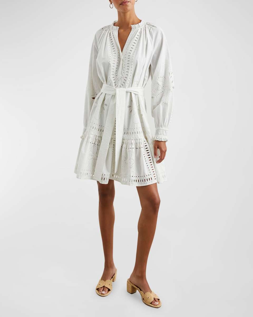 Saylor Long-Sleeve Eyelet Mini Dress