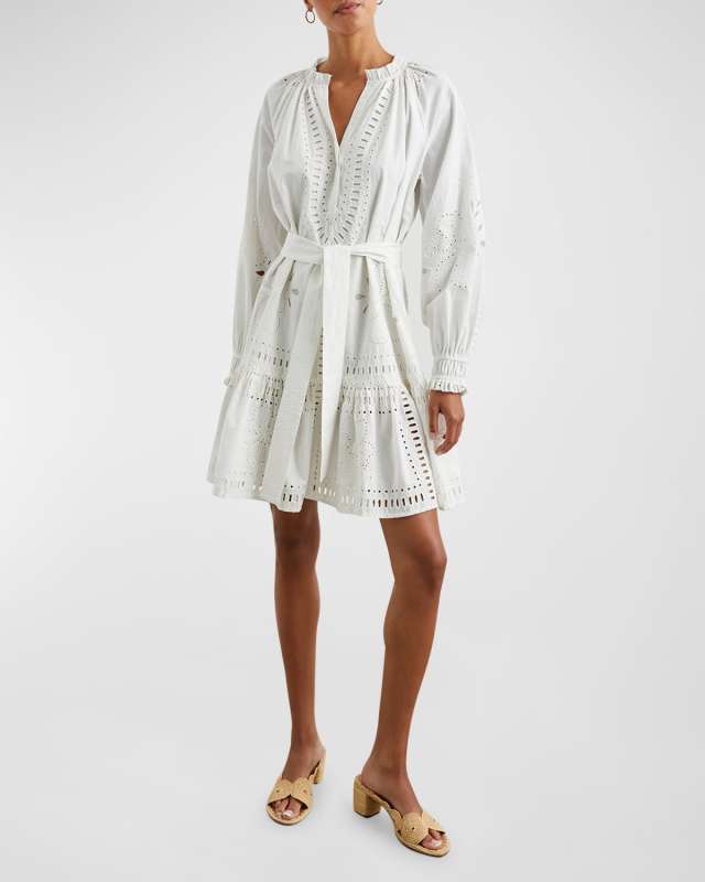 Saylor Long-Sleeve Eyelet Mini Dress