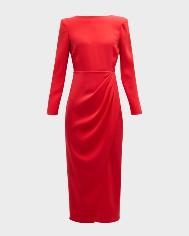 Pleated Cady Column Midi Dress