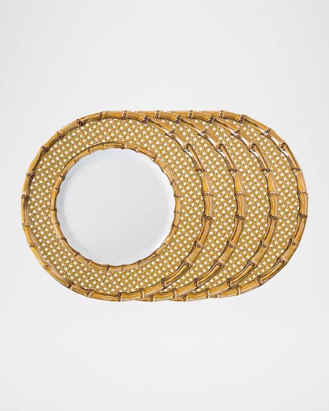 Bamboo Caning Melamine Dinner Plates, Set of 4