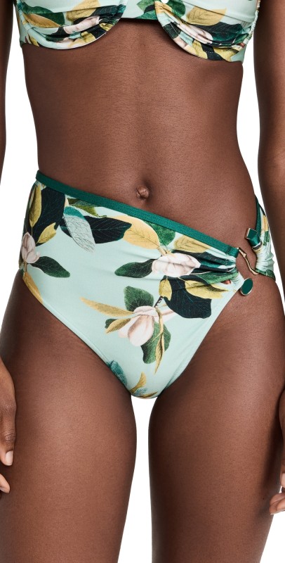 PatBO Magnolia High Leg Bikini Bottoms Green Multi