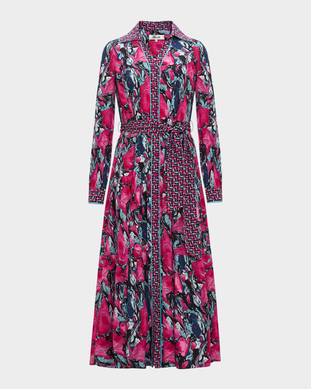 Alea Tiered Abstract-Print Midi Shirtdress