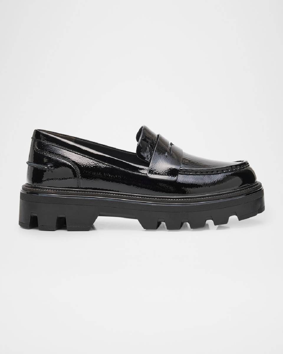 Quinn Patent-Leather Lug-Sole Penny Loafers
