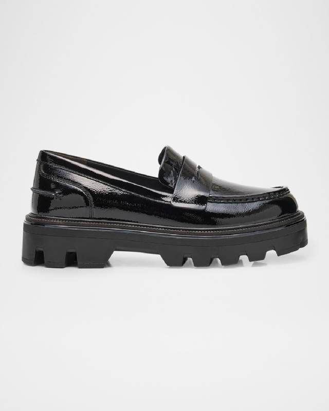 Quinn Patent-Leather Lug-Sole Penny Loafers