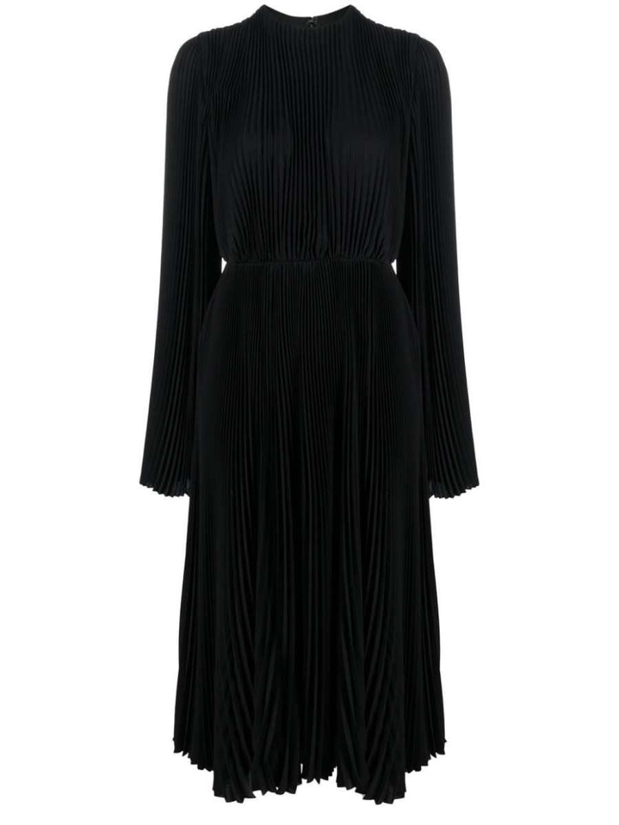 pleated long-sleeved dress