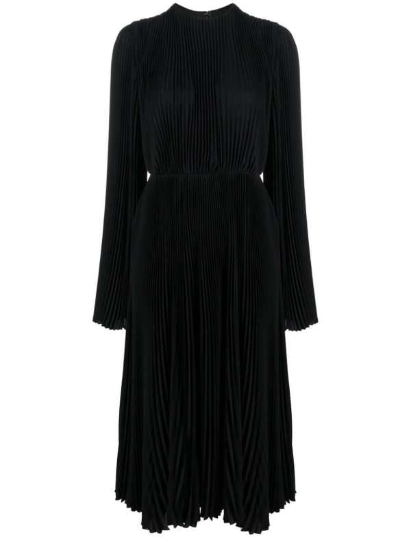 pleated long-sleeved dress