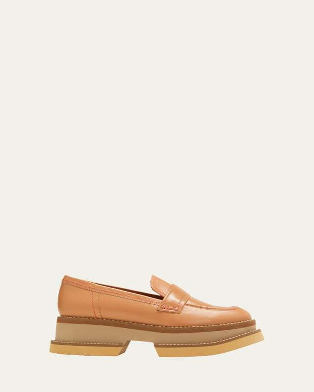 Leather Slip-On Platform Loafers