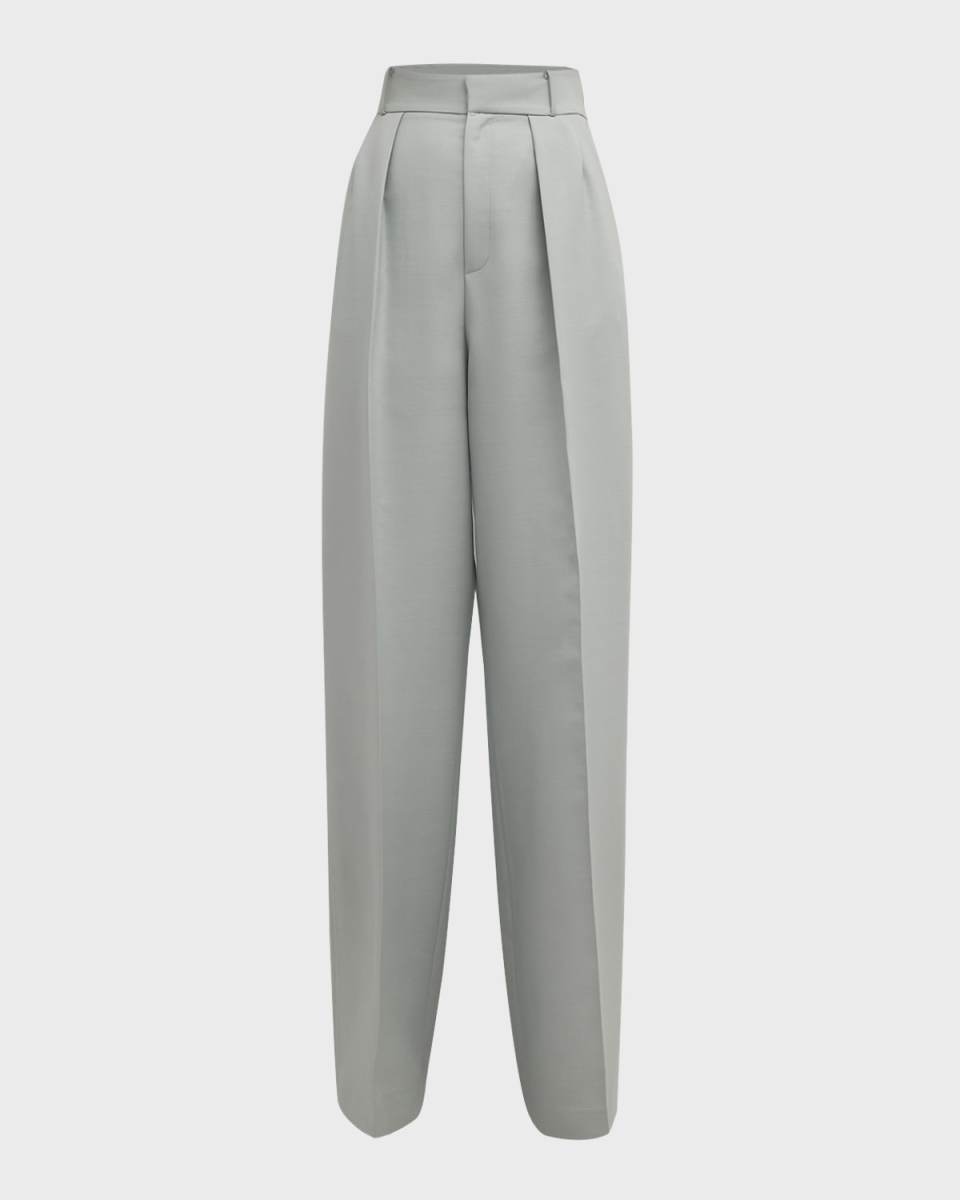 High-Rise Double-Pleated Wide-Leg Crepe Pants
