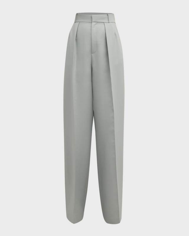 High-Rise Double-Pleated Wide-Leg Crepe Pants
