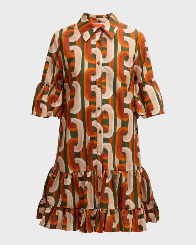 Choux Short-Sleeve Tiered Mini Shirtdress