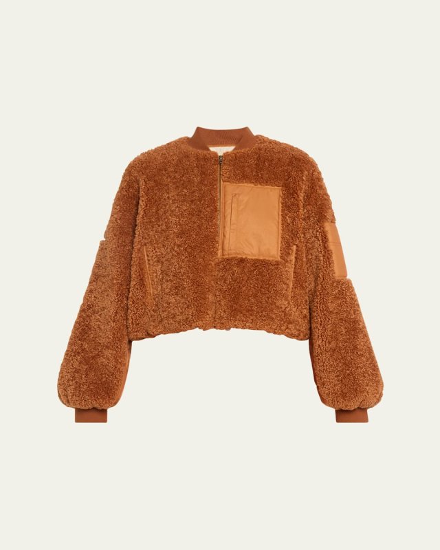 Arlyn Short Zip-Front Sherpa Jacket